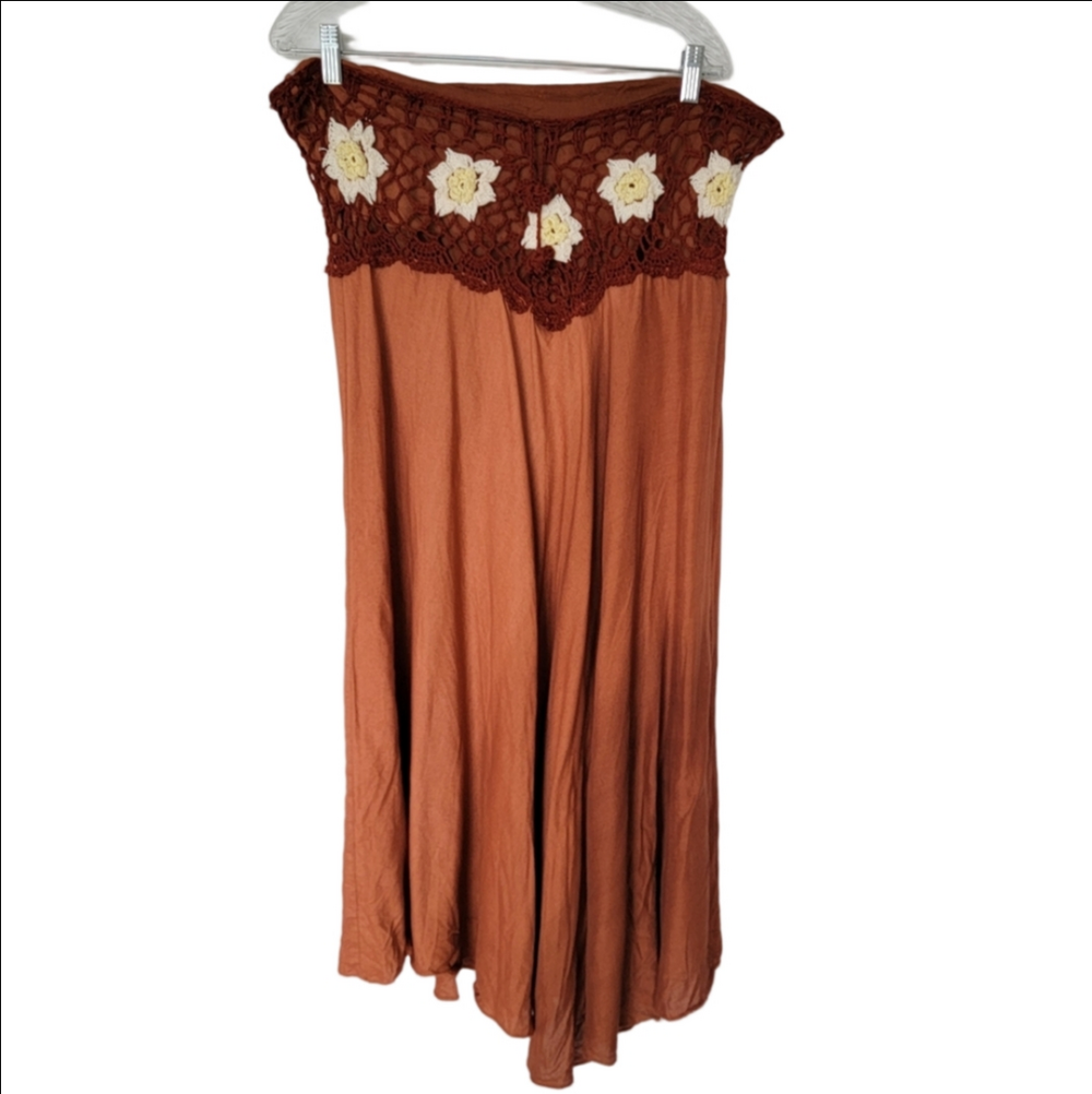 Bohemian Crochet Cotton Skirt Boho Hippy Hippie Gypsy Brown Asymeyrical Skirt - Picture 2 of 6